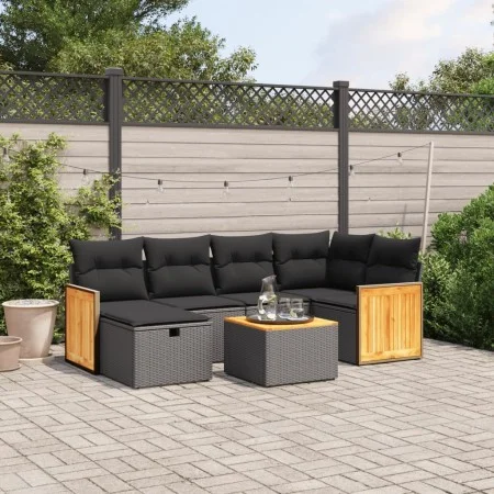 Set de comedor de jardín 7 pzas y cojines ratán sintético negro by , Garden sets - Ref: Foro24-3265738, Price: 429,08 €, Disc...