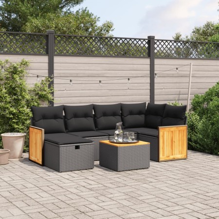 Set de comedor de jardín 7 pzas y cojines ratán sintético negro by , Garden sets - Ref: Foro24-3265738, Price: 421,82 €, Disc...