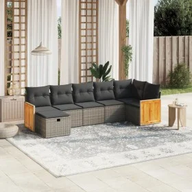 7-piece garden sofa set with gray PE rattan cushions by , Garden sets - Ref: Foro24-3265750, Price: 430,51 €, Discount: %