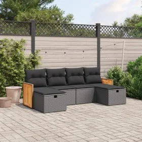 6-teiliges Gartensofa-Set und Kissen aus schwarzem Kunststoff-Rattan. von , Gartensets - Ref: Foro24-3265773, Preis: 358,23 €...