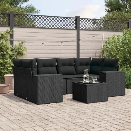 7-piece garden dining set and black synthetic rattan cushions by , Modular outdoor sofas - Ref: Foro24-3222314, Price: 514,02...