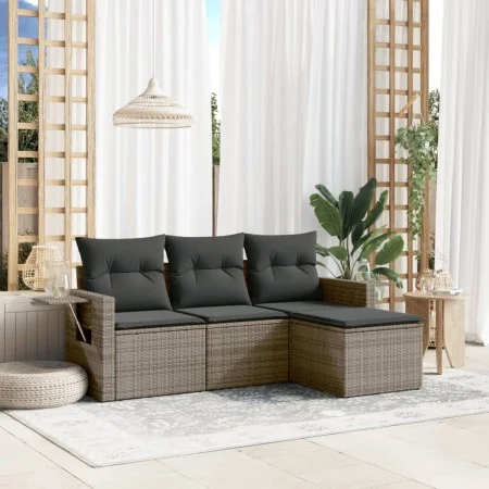 4-teilige Gartensofagarnitur und graue synthetische Rattankissen von , Gartensets - Ref: Foro24-3220069, Preis: 240,29 €, Rab...