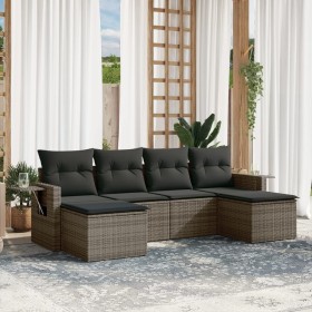 Set de muebles de jardín 6 pzas y cojines ratán sintético gris