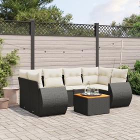 Set de comedor de jardín 7 pzas y cojines ratán sintético negro de , Conjuntos de jardín - Ref: Foro24-3224901, Precio: 420,9...