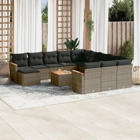Gartensofagarnitur mit 13-teiligen Kissen aus grauem Kunststoff-Rattan. von , Gartensets - Ref: Foro24-3226592, Preis: 760,56...