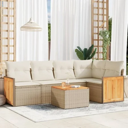 Garden sofa set with cushions 6 pieces beige synthetic rattan by , Garden sets - Ref: Foro24-3227633, Price: 421,46 €, Discou...