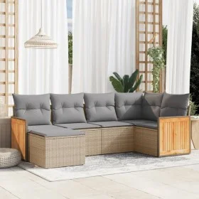 Gartensofa-Set mit Kissen, 6-teilig, beiges synthetisches Rattan von , Gartensets - Ref: Foro24-3227858, Preis: 391,05 €, Rab...