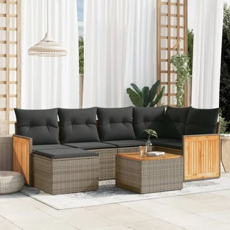 7-piece garden sofa set with gray PE rattan cushions by , Garden sets - Ref: Foro24-3227866, Price: 409,26 €, Discount: %