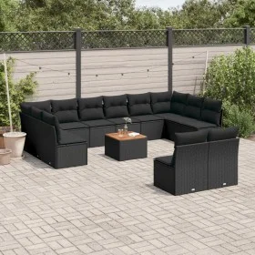 Garden sofa and cushion set 13 pieces black synthetic rattan by , Garden sets - Ref: Foro24-3256223, Price: 771,87 €, Discoun...