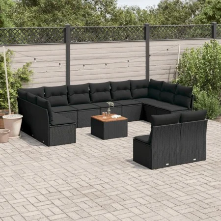 Gartensofa- und Kissenset 13-teilig aus schwarzem synthetischem Rattan von , Gartensets - Ref: Foro24-3256223, Preis: 771,87 ...