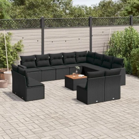 Garden sofa and cushion set 13 pieces black synthetic rattan by , Modular outdoor sofas - Ref: Foro24-3224368, Price: 824,24 ...