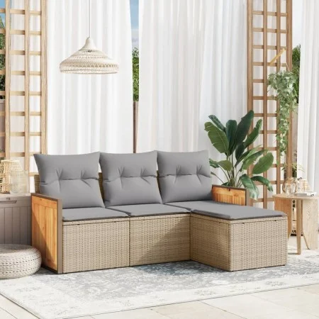 Garden sofa set with cushions 4 pieces beige synthetic rattan by , Garden sets - Ref: Foro24-3259987, Price: 275,35 €, Discou...