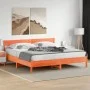 Bed frame with wax brown pine wood headboard 200x200 cm by , Beds and slatted bases - Ref: Foro24-3216202, Price: 217,72 €, D...