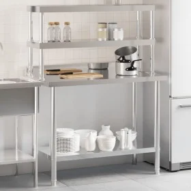 Kitchen work table with stainless steel shelf 110x55x150cm by , Restoration - Ref: Foro24-3208908, Price: 284,47 €, Discount: %