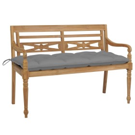 Bank aus massivem Teakholz Batavia mit grauem Kissen 120 cm von , Gartenbänke - Ref: Foro24-3062170, Preis: 233,38 €, Rabatt: %