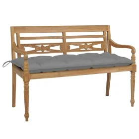 Batavia solid teak bench with gray cushion 120 cm by , garden benches - Ref: Foro24-3062170, Price: 229,09 €, Discount: %