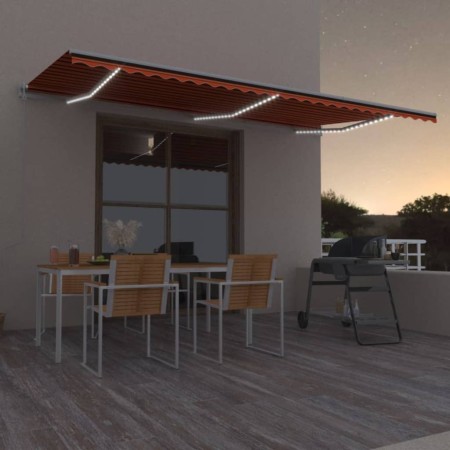 Automatic awning LED wind sensor orange brown 600x300 cm by , Awnings - Ref: Foro24-3068975, Price: 883,02 €, Discount: %