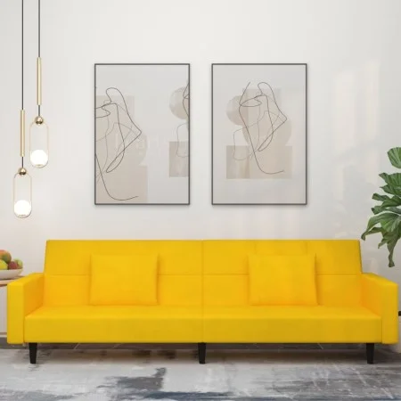 Sofá cama de 2 plazas con dos almohadas terciopelo amarillo by , Sofas - Ref: Foro24-375822, Price: 269,70 €, Discount: %