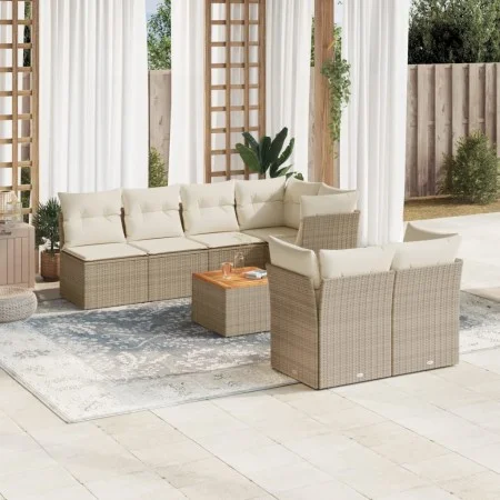 Juego de sofás de jardín con cojines beige 8 pzas ratán PE by , Garden sets - Ref: Foro24-3223517, Price: 548,59 €, Discount: %
