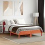 Bed frame with wax brown pine wood headboard 135x190 cm by , Beds and slatted bases - Ref: Foro24-842609, Price: 131,13 €, Di...