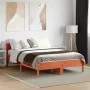 Bed frame with wax brown pine wood headboard 135x190 cm by , Beds and slatted bases - Ref: Foro24-842609, Price: 129,93 €, Di...
