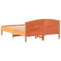 Bed frame with wax brown pine wood headboard 135x190 cm by , Beds and slatted bases - Ref: Foro24-842609, Price: 129,93 €, Di...
