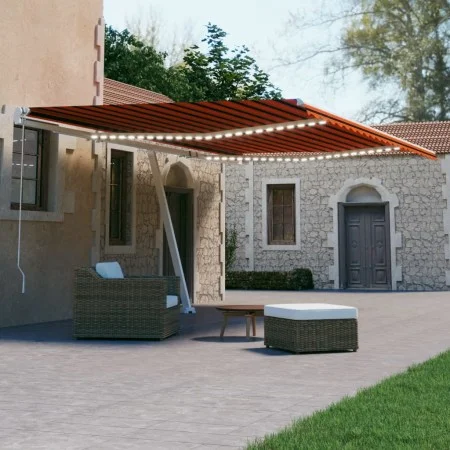 Toldo automático LED sensor de viento naranja marrón 600x300 cm de , Toldos - Ref: Foro24-3069615, Precio: 888,26 €, Descuent...