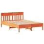 Bed frame with wax brown pine wood headboard 135x190 cm by , Beds and slatted bases - Ref: Foro24-842669, Price: 123,40 €, Di...