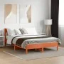 Bed frame with wax brown pine wood headboard 135x190 cm by , Beds and slatted bases - Ref: Foro24-842669, Price: 123,40 €, Di...