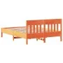 Bed frame with wax brown pine wood headboard 135x190 cm by , Beds and slatted bases - Ref: Foro24-842669, Price: 123,40 €, Di...