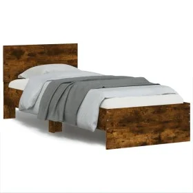 Bed frame headboard LED lights smoked oak 90x190 cm by , Beds and slatted bases - Ref: Foro24-838838, Price: 108,23 €, Discou...