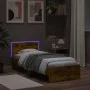 Bed frame headboard LED lights smoked oak 90x190 cm by , Beds and slatted bases - Ref: Foro24-838838, Price: 108,23 €, Discou...