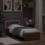 Estructura de cama cabecero luces LED marrón roble 90x190 cm de , Camas y somieres - Ref: Foro24-838840, Precio: 112,30 €, De...