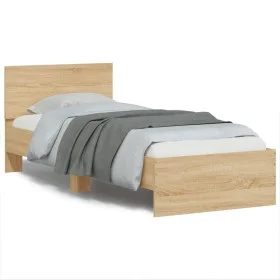 Bed frame headboard LED lights Sonoma oak 90x190 cm by , Beds and slatted bases - Ref: Foro24-838836, Price: 111,83 €, Discou...