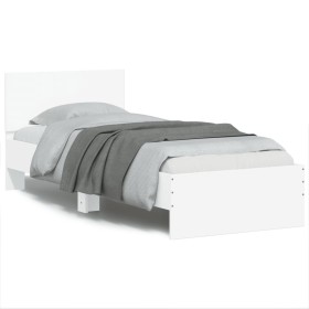 Estructura de cama con cabecero y luces LED blanco 75x190 cm