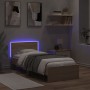 Bed frame headboard LED lights Sonoma oak 75x190 cm by , Beds and slatted bases - Ref: Foro24-838843, Price: 109,52 €, Discou...