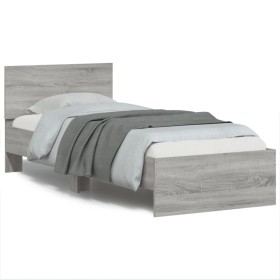 Bettgestell, Kopfteil, LED-Leuchten, Sonoma-Grau, 75 x 190 cm von , Betten und Lattenroste - Ref: Foro24-838846, Preis: 112,5...