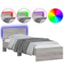 Bed frame headboard LED lights Sonoma gray 75x190 cm by , Beds and slatted bases - Ref: Foro24-838846, Price: 112,54 €, Disco...