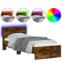 Bed frame headboard LED lights smoked oak 75x190 cm by , Beds and slatted bases - Ref: Foro24-838845, Price: 107,56 €, Discou...