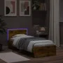 Bed frame headboard LED lights smoked oak 75x190 cm by , Beds and slatted bases - Ref: Foro24-838845, Price: 107,56 €, Discou...