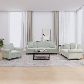 Sofa set with cushions 3 pieces light gray velvet by , Sofas - Ref: Foro24-3202190, Price: 794,20 €, Discount: %