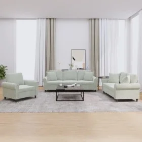 Sofa set with cushions 3 pieces light gray velvet by , Sofas - Ref: Foro24-3202190, Price: 781,16 €, Discount: %