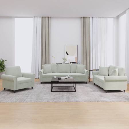 Sofa set with cushions 3 pieces light gray velvet by , Sofas - Ref: Foro24-3202190, Price: 794,20 €, Discount: %
