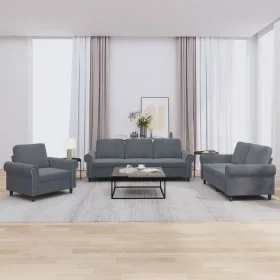 Dark gray velvet 3-piece sofa set with cushions by , Sofas - Ref: Foro24-3202171, Price: 706,89 €, Discount: %