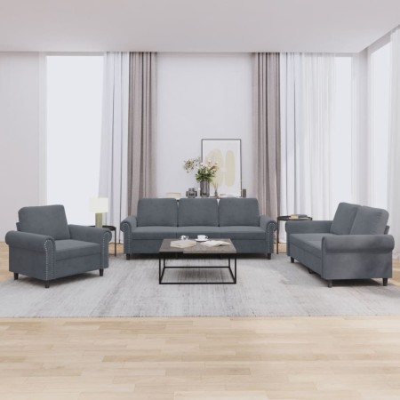 Dark gray velvet 3-piece sofa set with cushions by , Sofas - Ref: Foro24-3202171, Price: 718,70 €, Discount: %