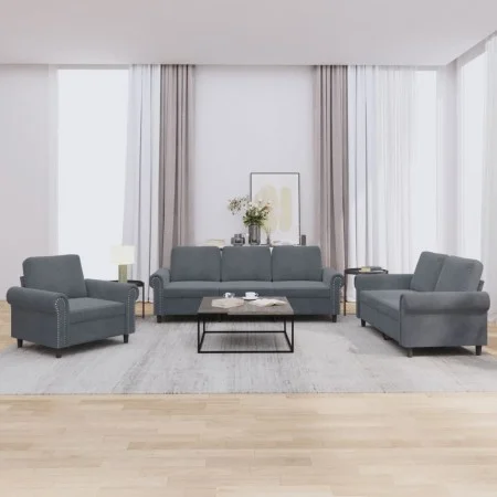 Dark gray velvet 3-piece sofa set with cushions by , Sofas - Ref: Foro24-3202171, Price: 706,89 €, Discount: %