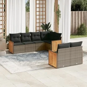7-piece garden sofa set with gray PE rattan cushions by , Garden sets - Ref: Foro24-3260226, Price: 512,83 €, Discount: %
