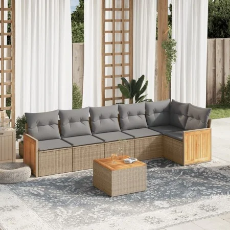 7-piece garden sofa set and beige synthetic rattan cushions by , Garden sets - Ref: Foro24-3260078, Price: 461,42 €, Discount: %