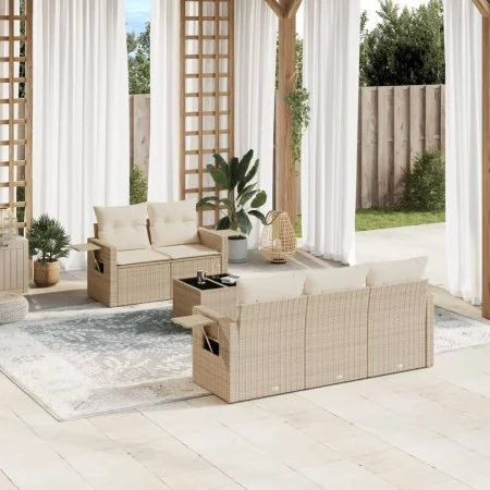 Garden sofa set with cushions 6 pieces beige synthetic rattan by , Garden sets - Ref: Foro24-3252235, Price: 530,94 €, Discou...
