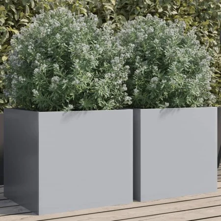 Planters 2 units silver galvanized steel 42x40x39 cm by , Pots and planters - Ref: Foro24-841558, Price: 60,88 €, Discount: %